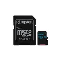 Kingston 64GB microSDXC Canvas Go 90R/45W U3 UHS-I V30 Card + SD Adapter