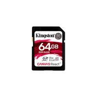 Kingston 64GB SDXC Canvas React 100R/80W CL10 UHS-I U3 V30 A1